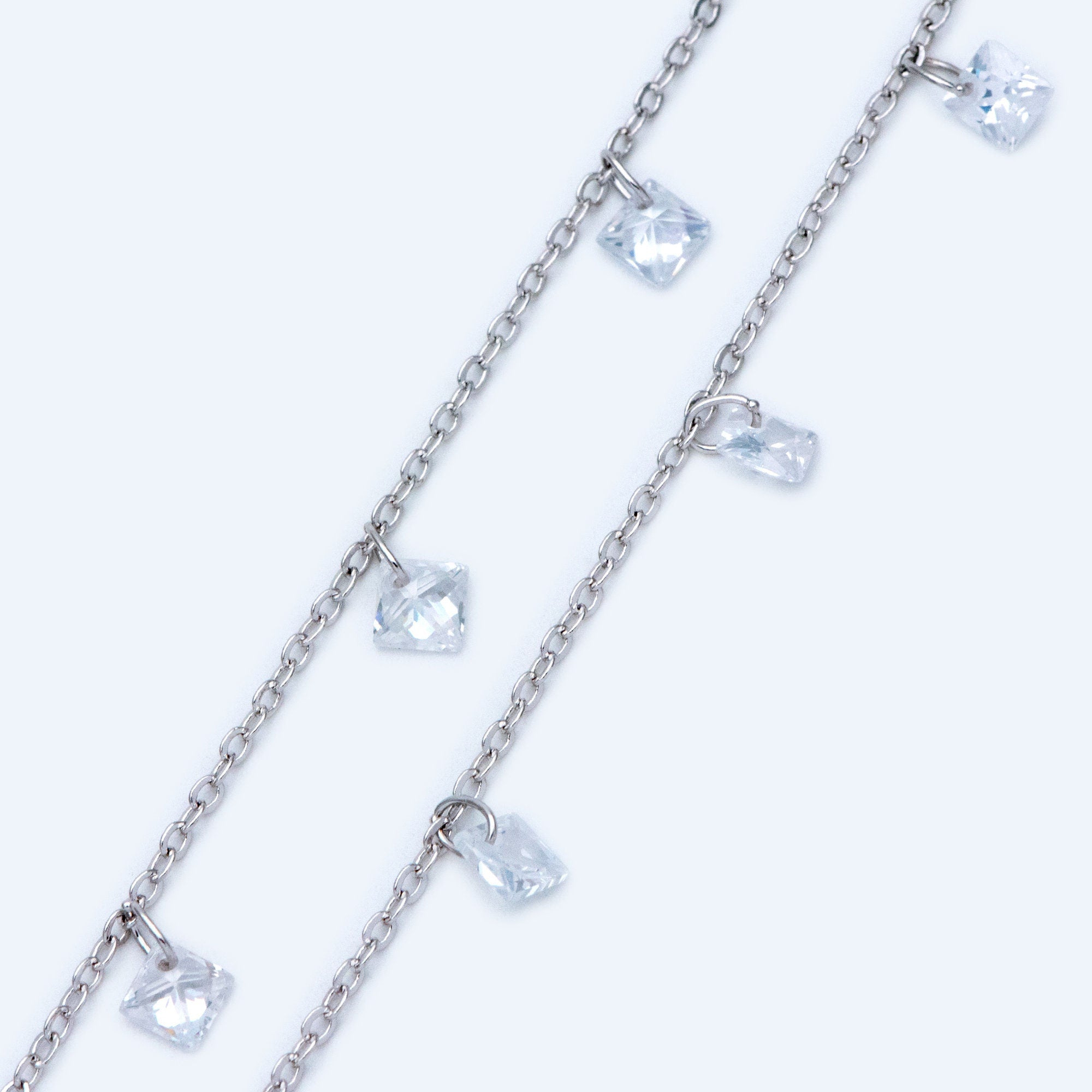 Gold/ Silver tone Beaded Chains, Gold/ Rhodium plated Brass Chain with CZ Beads 4mm (#LK-192)/ 1 Meter=3.3 ft